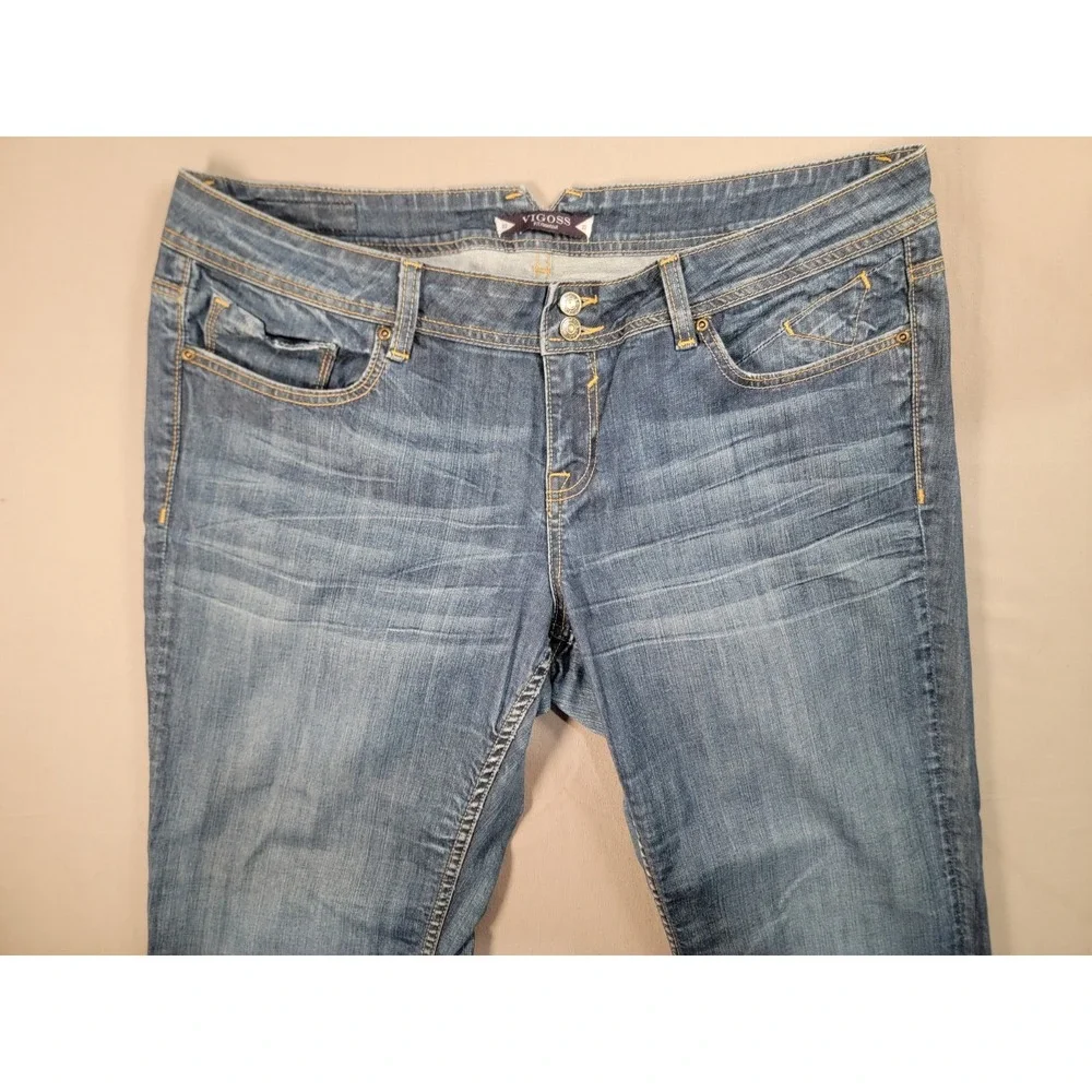 Vigoss Bootcut Jeans Womens 22 Medium Wash Flap Pocket Stretch Denim Blue